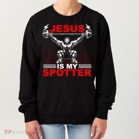 Jesus Is My Spotter Funny Christian Weightlifting Gym Women's Sweatshirt thumb 0