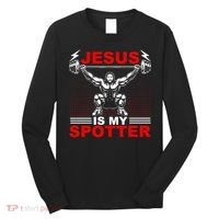 Jesus Is My Spotter Funny Christian Weightlifting Gym Long Sleeve Shirt thumb 0