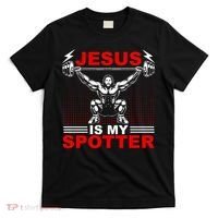 Jesus Is My Spotter Funny Christian Weightlifting Gym T-Shirt thumb 0