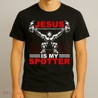 Jesus Is My Spotter Funny Christian Weightlifting Gym T-Shirt thumb 3