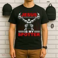 Jesus Is My Spotter Funny Christian Weightlifting Gym T-Shirt thumb 6