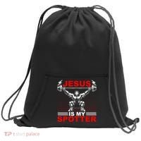 Jesus Is My Spotter Funny Christian Weightlifting Gym Sweatshirt Cinch Pack Bag thumb 0