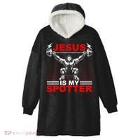 Jesus Is My Spotter Funny Christian Weightlifting Gym Hooded Wearable Blanket thumb 0