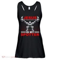 Jesus Is My Spotter Funny Christian Weightlifting Gym Ladies Essential Flowy Tank thumb 0