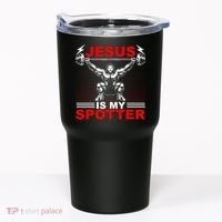Jesus Is My Spotter Funny Christian Weightlifting Gym Tumbler thumb 0