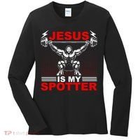 Jesus Is My Spotter Funny Christian Weightlifting Gym Women's Long Sleeve Shirt thumb 0
