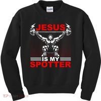 Jesus Is My Spotter Funny Christian Weightlifting Gym Kids Sweatshirt thumb 0