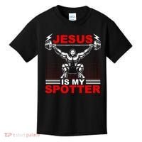 Jesus Is My Spotter Funny Christian Weightlifting Gym Kids T-Shirt thumb 0