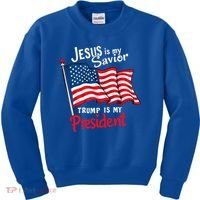 Jesus Is My Savior Trump Is My President Kids Sweatshirt thumb 0