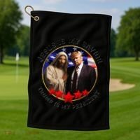 Jesus Is My Savior Trump Is My President American Flag Golf Towel thumb 1