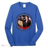 Jesus Is My Savior Trump Is My President American Flag Long Sleeve Shirt thumb 0
