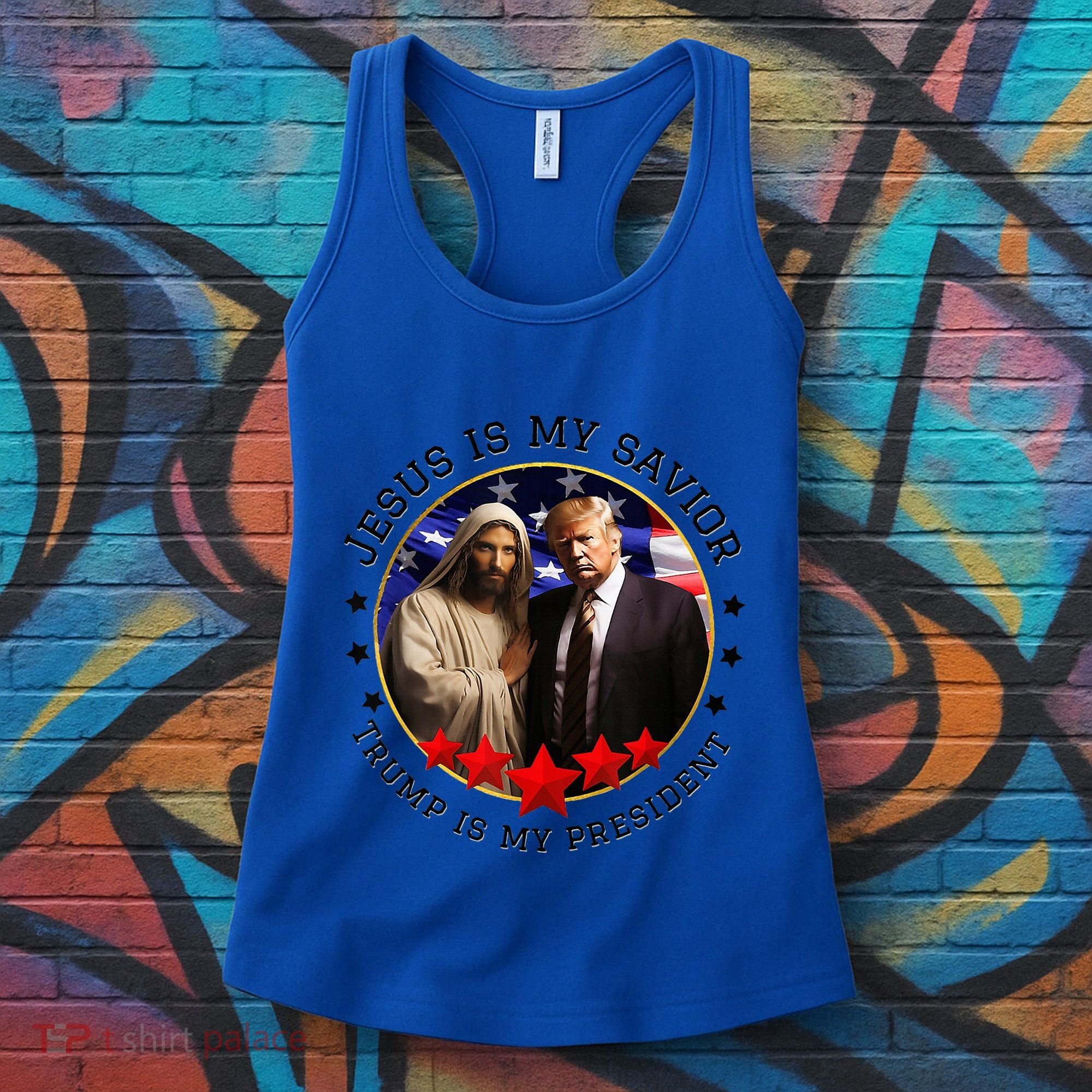 Jesus Is My Savior Trump Is My President American Flag Women's Tank Top