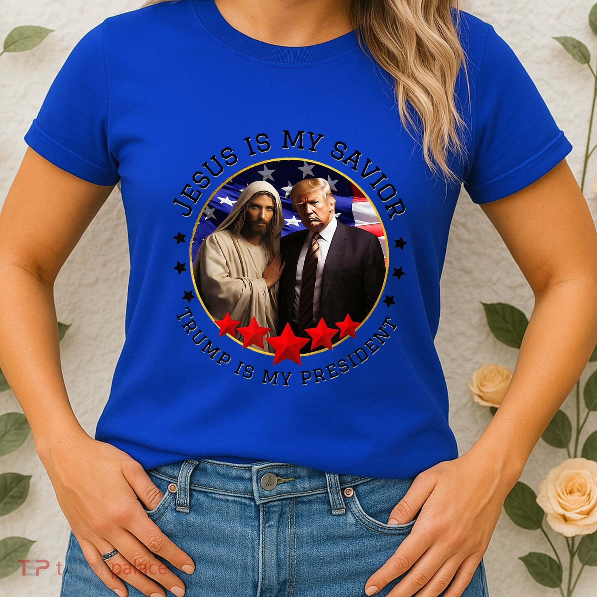 Jesus Is My Savior Trump Is My President American Flag Women's T-Shirt
