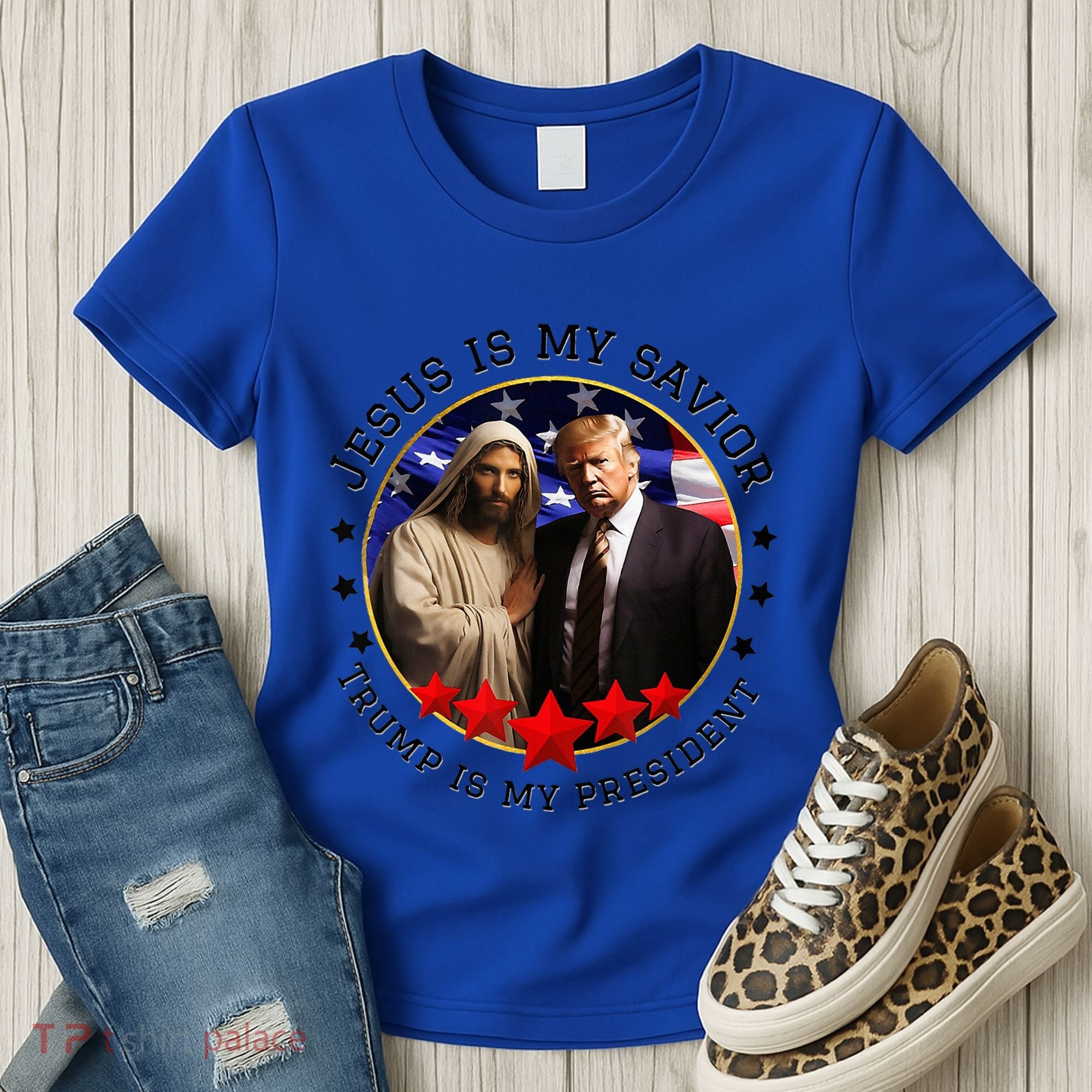 Jesus Is My Savior Trump Is My President American Flag Women's T-Shirt