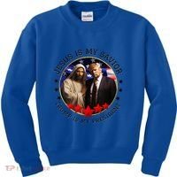Jesus Is My Savior Trump Is My President American Flag Kids Sweatshirt thumb 0