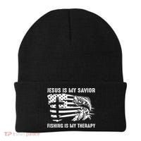 Jesus Is My Savior Fishing Is My Therapy American Flag Beanie thumb 0