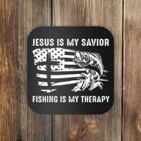 Jesus Is My Savior Fishing Is My Therapy American Flag Coaster thumb 0