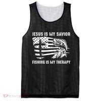 Jesus Is My Savior Fishing Is My Therapy American Flag Mesh Reversible Basketball Jersey Tank thumb 0