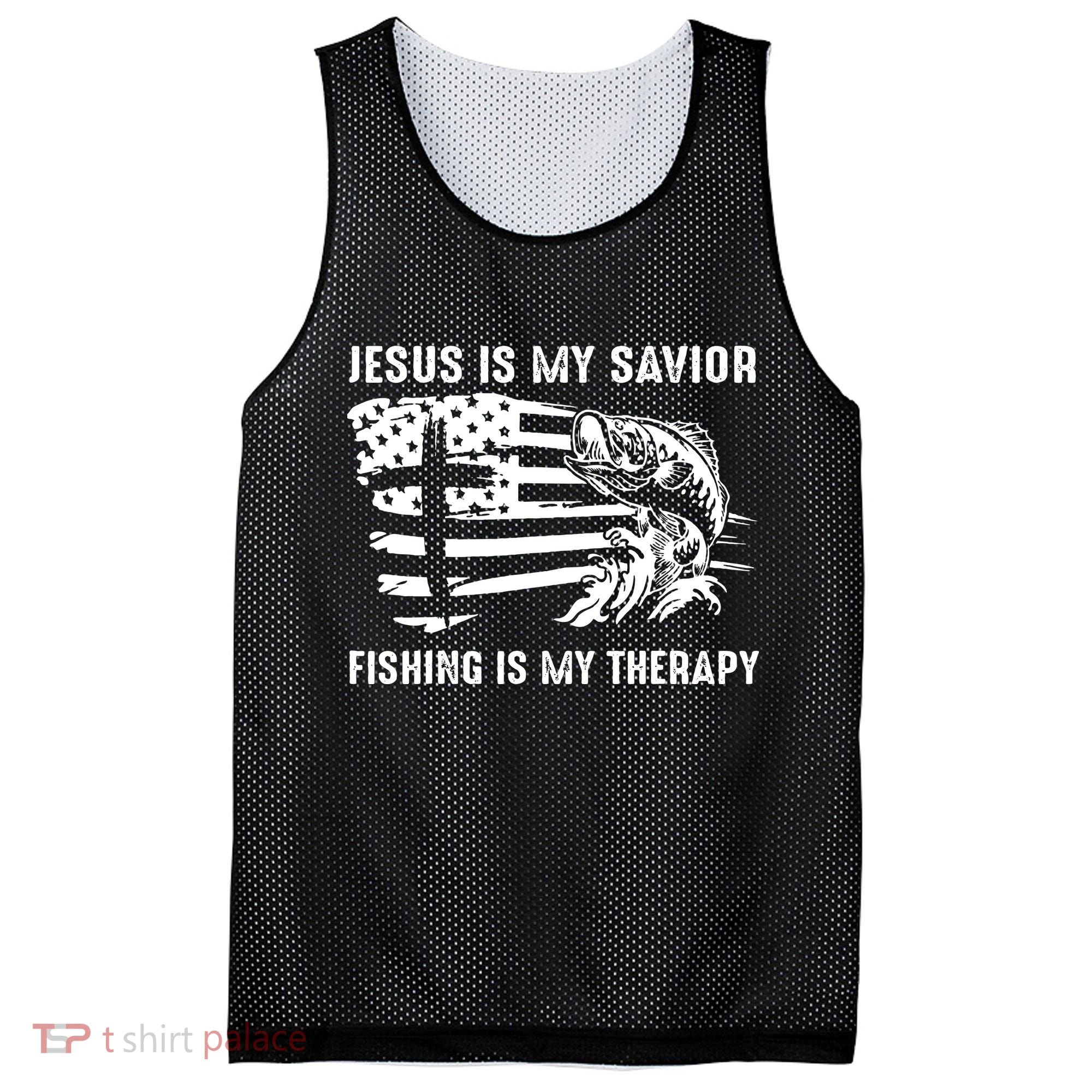 Jesus Is My Savior Fishing Is My Therapy American Flag Mesh Reversible Basketball Jersey Tank