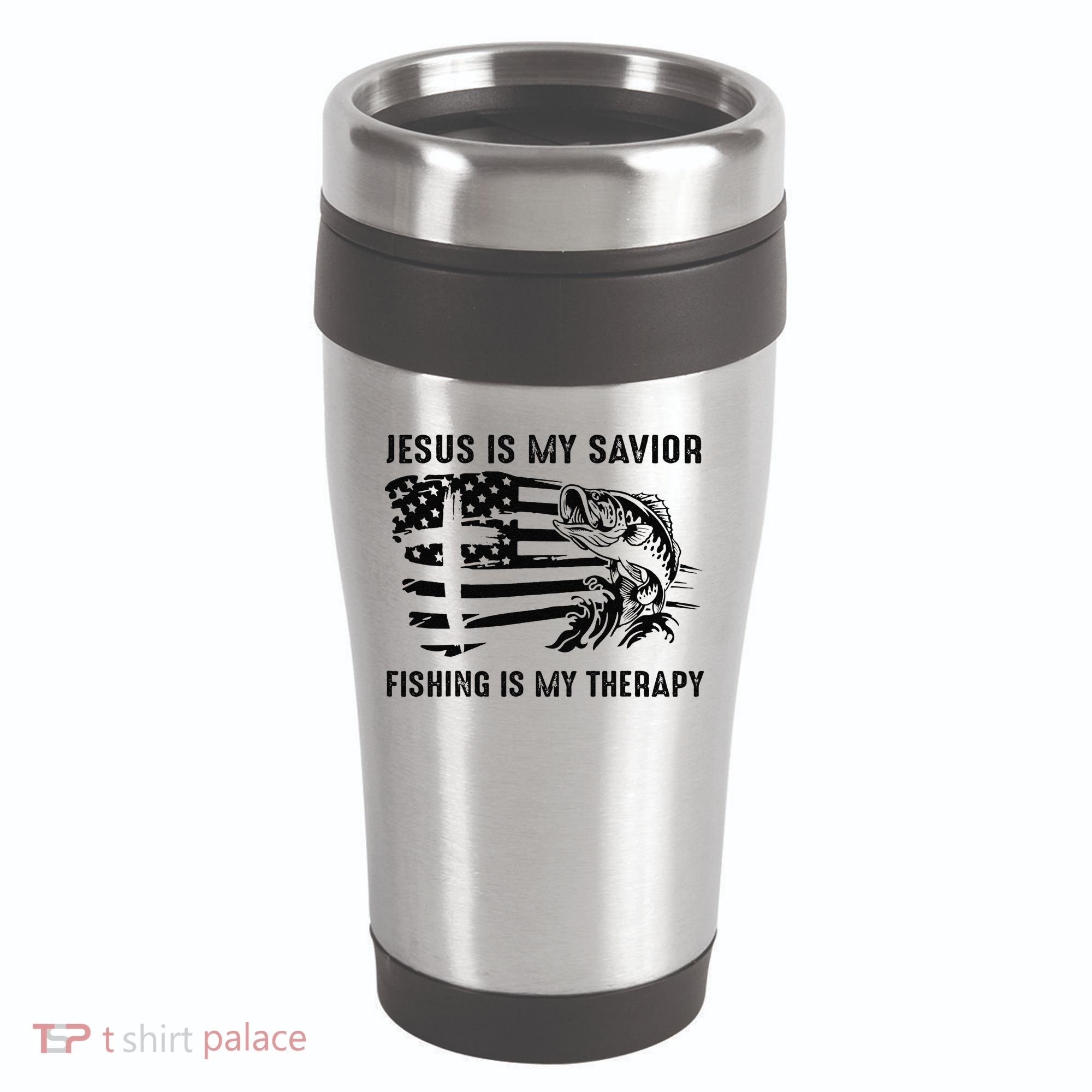 Jesus Is My Savior Fishing Is My Therapy American Flag 16oz Travel Tumbler