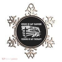 Jesus Is My Savior Fishing Is My Therapy American Flag Ornament thumb 0
