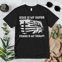 Jesus Is My Savior Fishing Is My Therapy American Flag Premium T-Shirt thumb 2