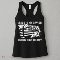 Jesus Is My Savior Fishing Is My Therapy American Flag Women's Tank Top thumb 3