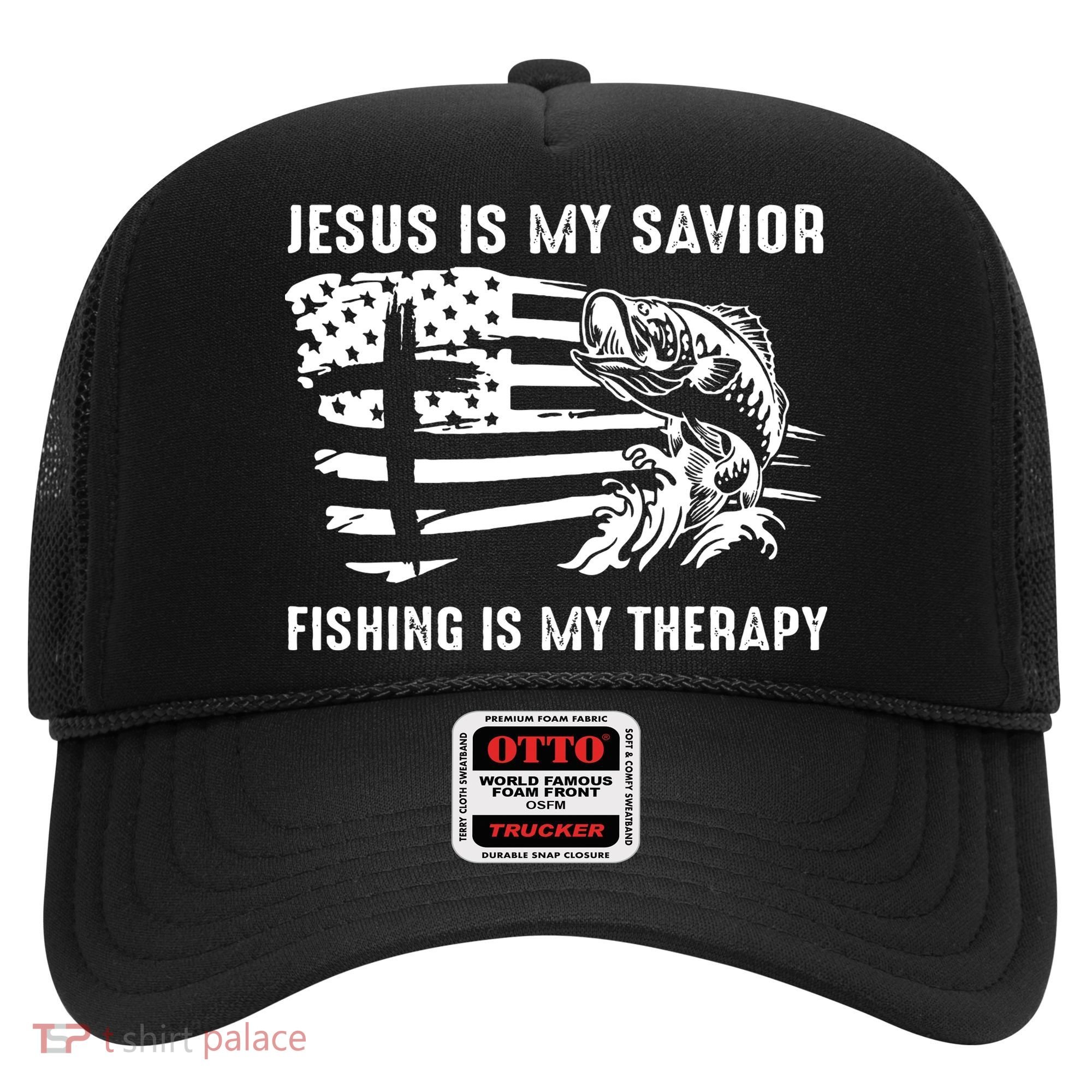 Jesus Is My Savior Fishing Is My Therapy American Flag Hat