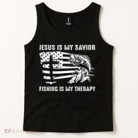 Jesus Is My Savior Fishing Is My Therapy American Flag Tank Top thumb 2