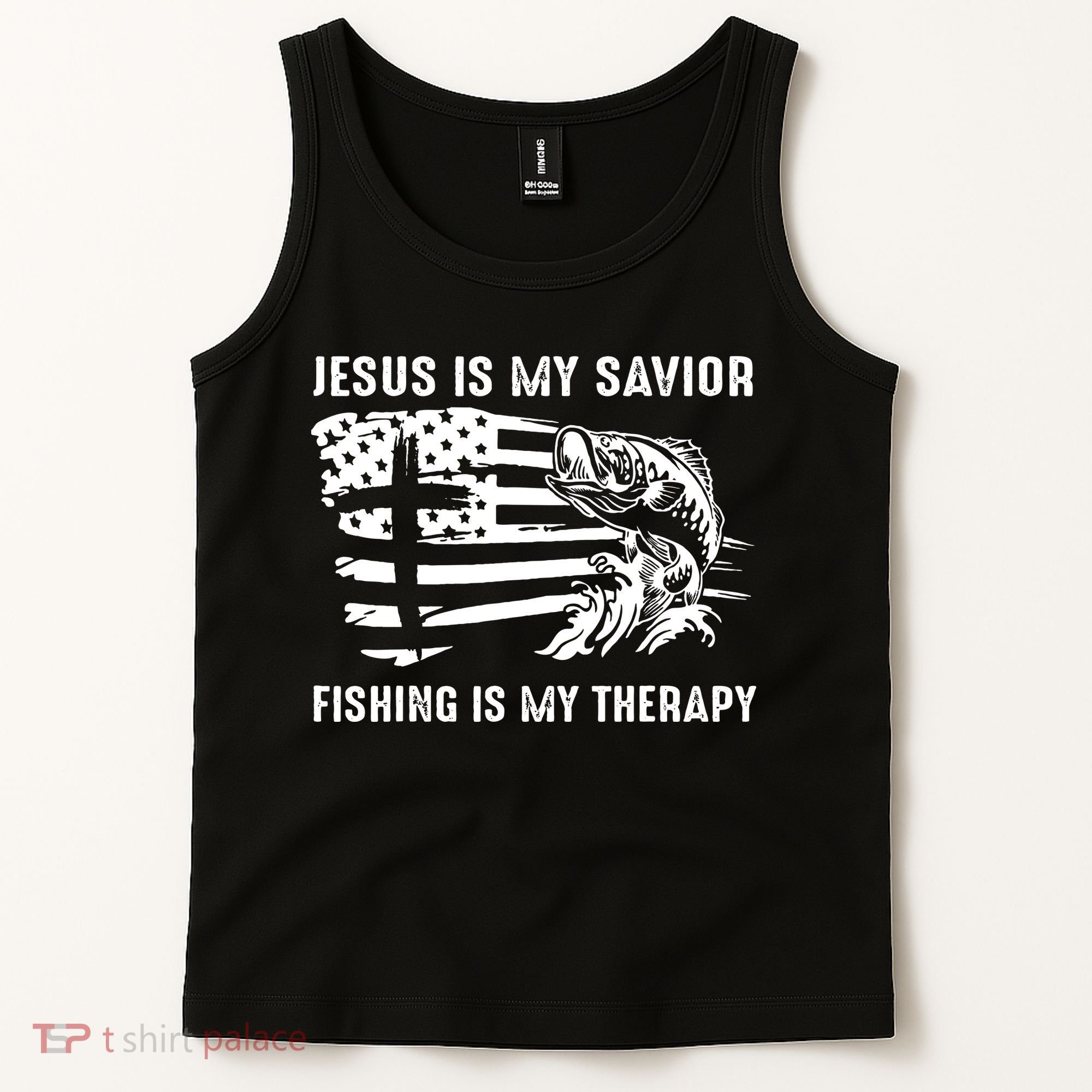 Jesus Is My Savior Fishing Is My Therapy American Flag Tank Top