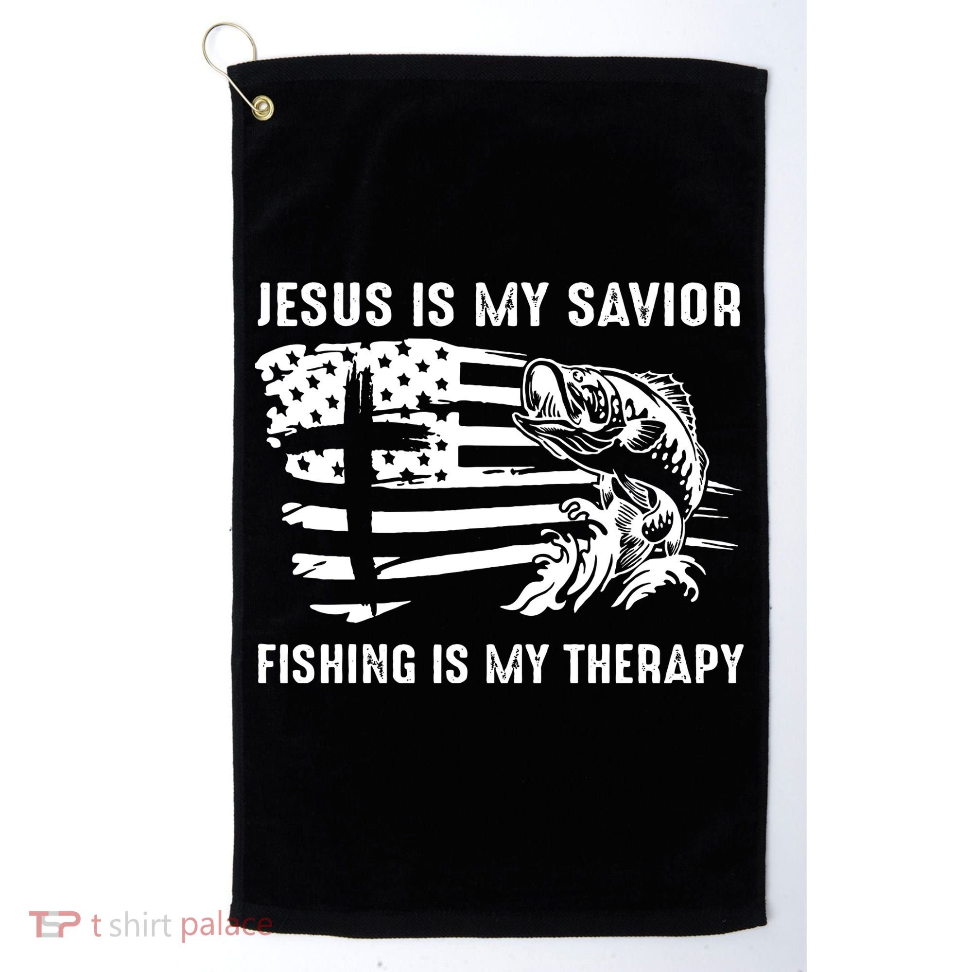Jesus Is My Savior Fishing Is My Therapy American Flag Golf Towel