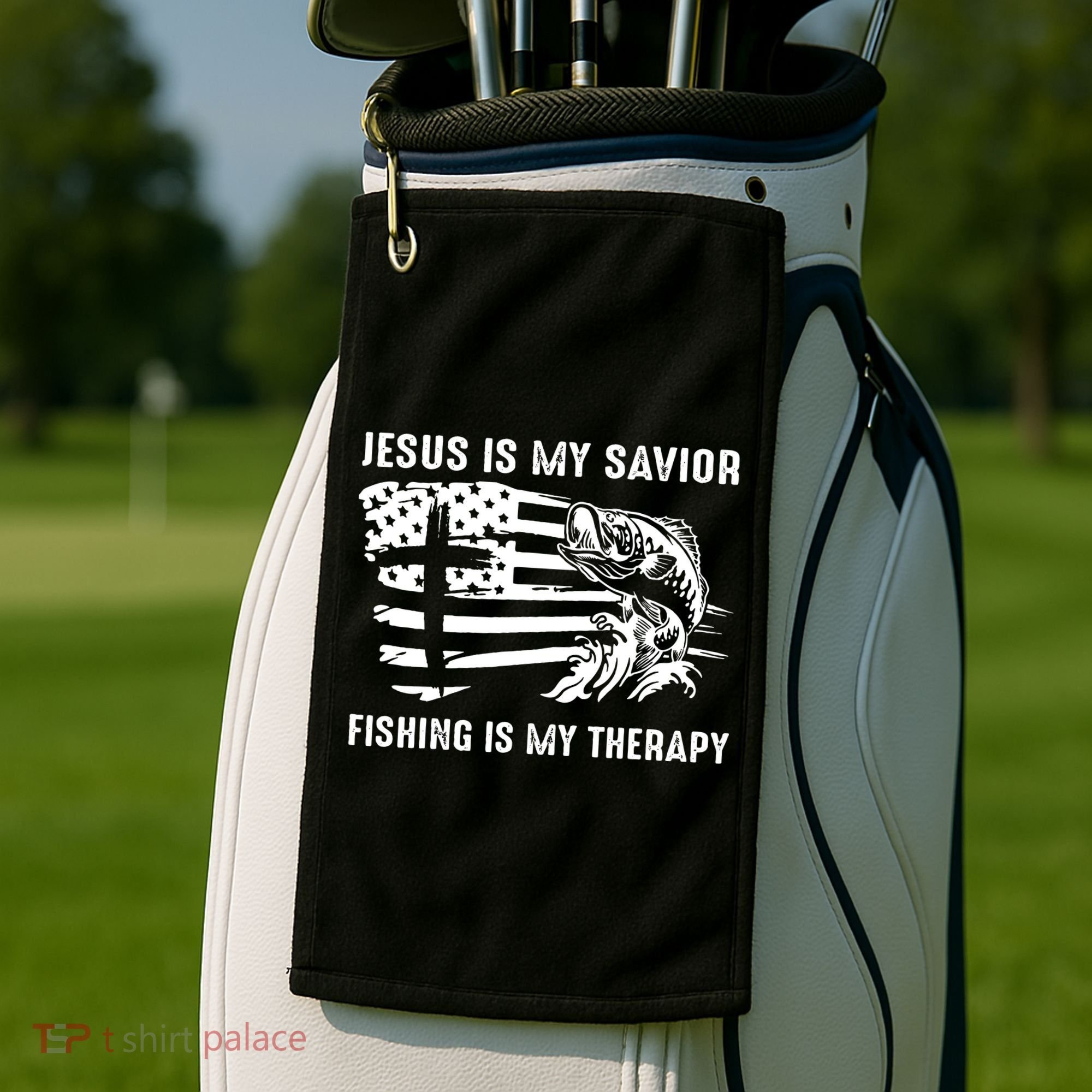 Jesus Is My Savior Fishing Is My Therapy American Flag Golf Towel