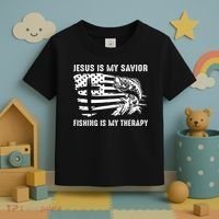Jesus Is My Savior Fishing Is My Therapy American Flag Toddler T-Shirt thumb 3