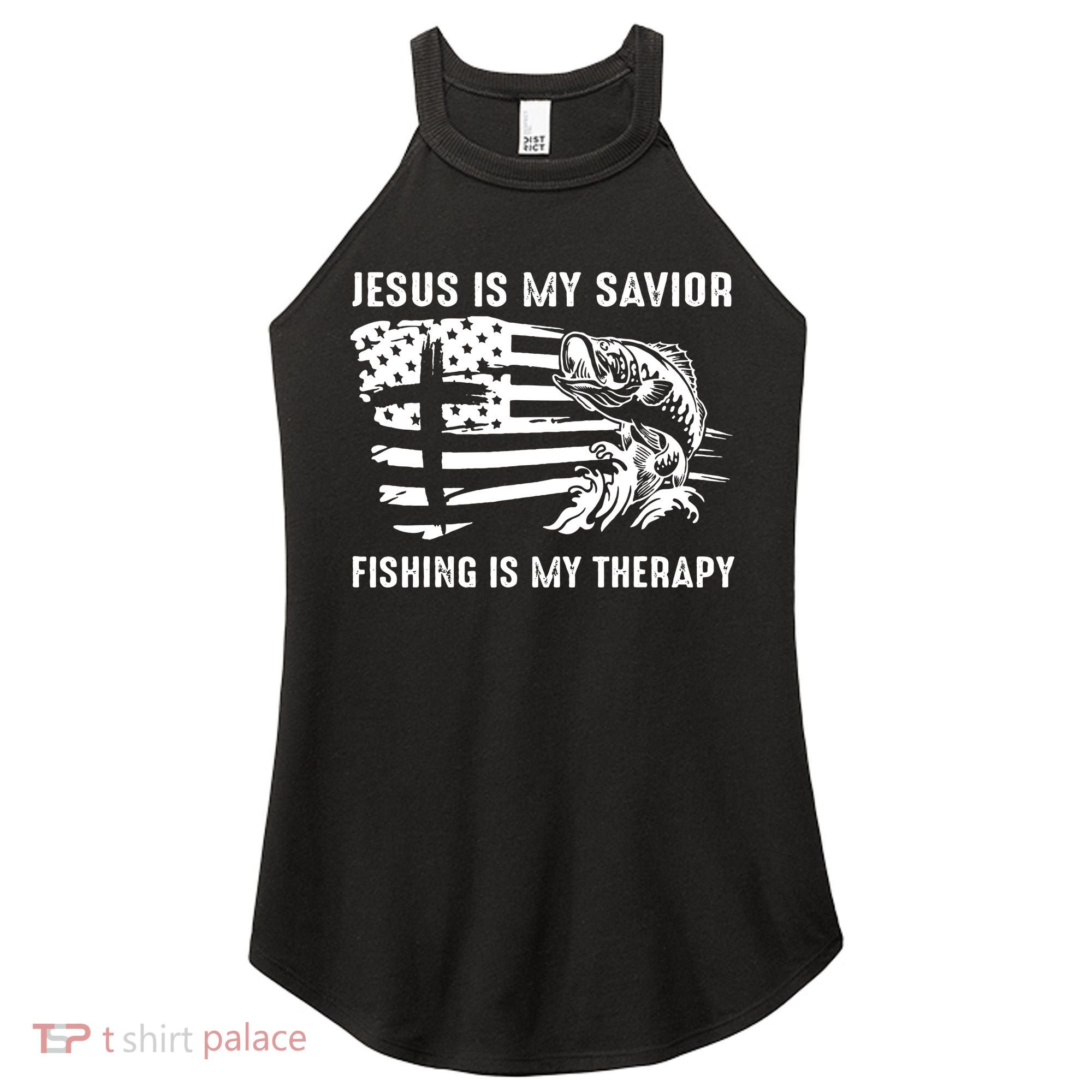 Jesus Is My Savior Fishing Is My Therapy American Flag Women's Perfect Tri Rocker Tank