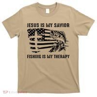 Jesus Is My Savior Fishing Is My Therapy American Flag T-Shirt thumb 0