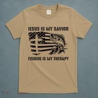 Jesus Is My Savior Fishing Is My Therapy American Flag T-Shirt thumb 5