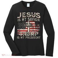 Jesus Is My Savior Trump Is My President Women's Long Sleeve Shirt thumb 0