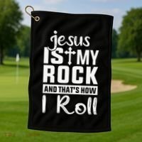Jesus Is My Rock Baptism Adults Funny Golf Towel thumb 1