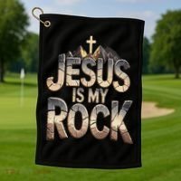 Jesus Is My Rock Religious Christian Biblical Golf Towel thumb 1