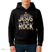 Jesus Is My Rock Religious Christian Biblical Kids Hoodie thumb 4