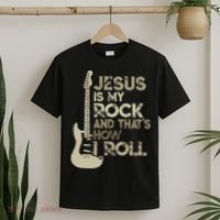Jesus Is My Rock And That Is How I Roll Christian Guitarist T-Shirt thumb 2