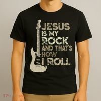 Jesus Is My Rock And That Is How I Roll Christian Guitarist T-Shirt thumb 3