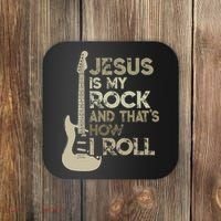 Jesus Is My Rock And That Is How I Roll Christian Guitarist Coaster thumb 0