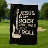 Jesus Is My Rock And That Is How I Roll Christian Guitarist Golf Towel thumb 1