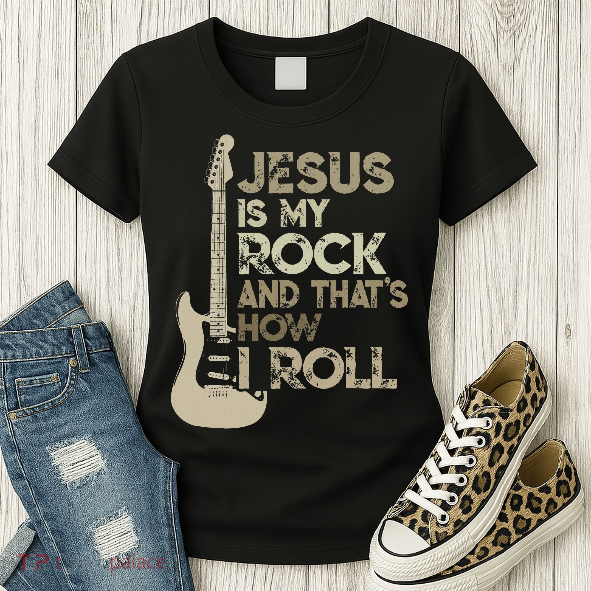 Jesus Is My Rock And That Is How I Roll Christian Guitarist Women's T-Shirt