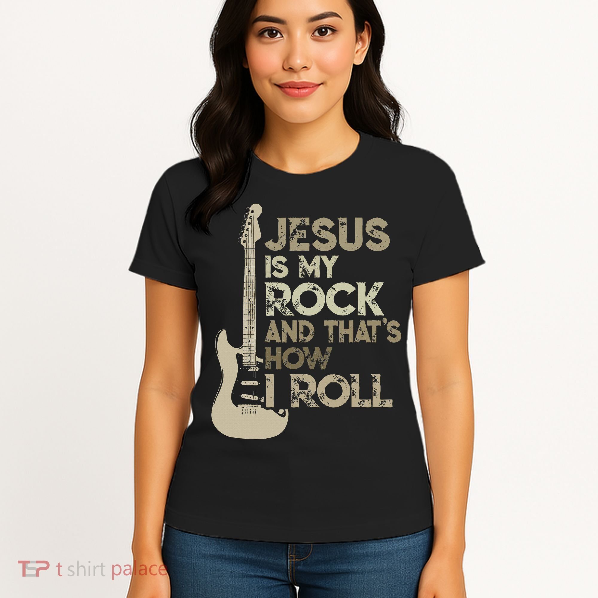 Jesus Is My Rock And That Is How I Roll Christian Guitarist Women's T-Shirt