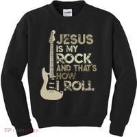 Jesus Is My Rock And That Is How I Roll Christian Guitarist Kids Sweatshirt thumb 0