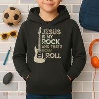 Jesus Is My Rock And That Is How I Roll Christian Guitarist Kids Hoodie thumb 2