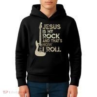 Jesus Is My Rock And That Is How I Roll Christian Guitarist Kids Hoodie thumb 4