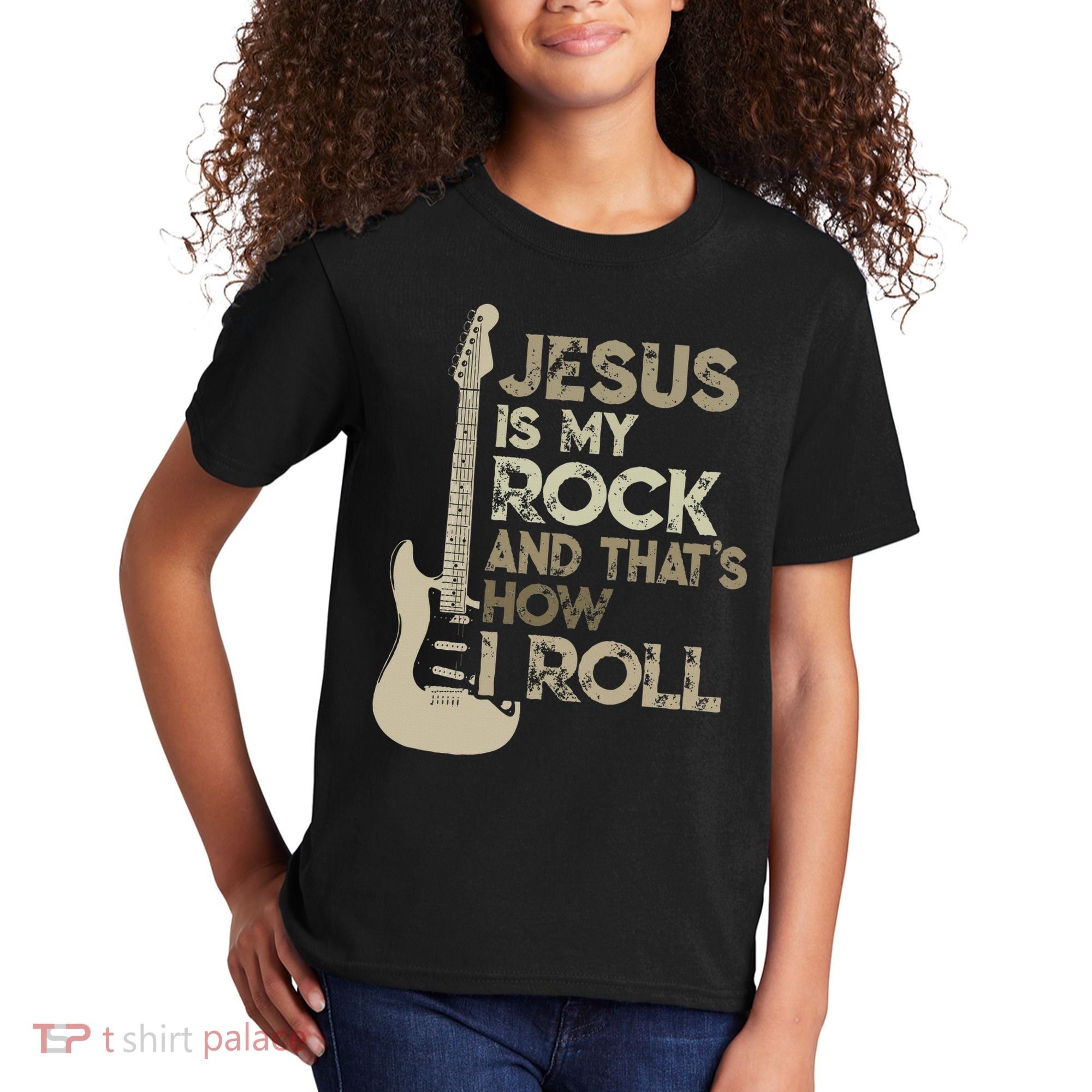 Jesus Is My Rock And That Is How I Roll Christian Guitarist Kids T-Shirt